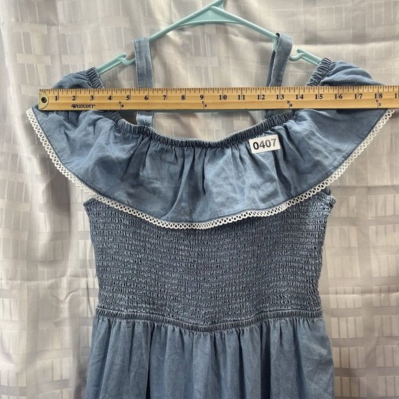 SO Women’s Off the Shoulder Ruffle Details Cinched Body Mini Dress Blue size M - Picture 3 of 14